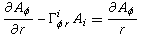 (partialA_phi)/(partialr)-Gamma_(phir)^iA_i==(partialA_phi)/r